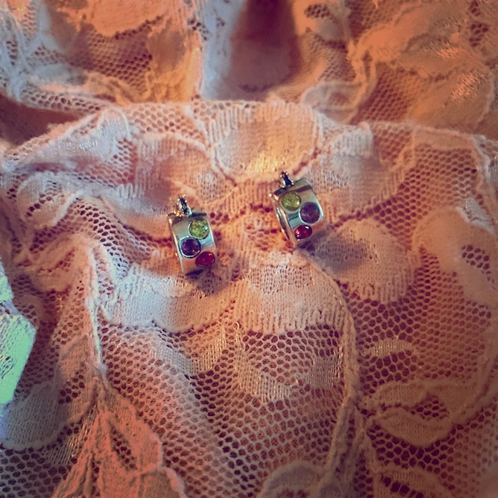 Chunky sterling and gems petite hoop earrings.