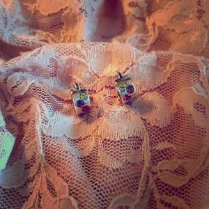 Chunky sterling and gems petite hoop earrings.