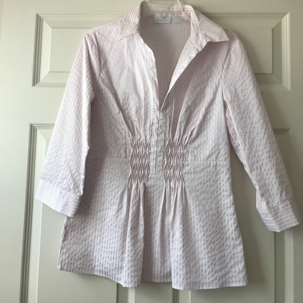 New York & Company 3/4 Length Sleeve Pink Top