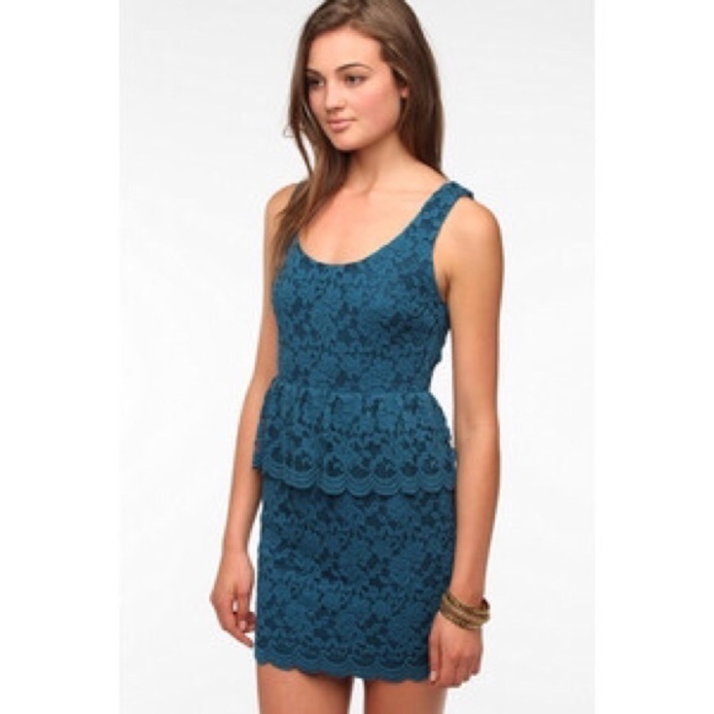 Pins and Needles Teal Lace Peplum Dress