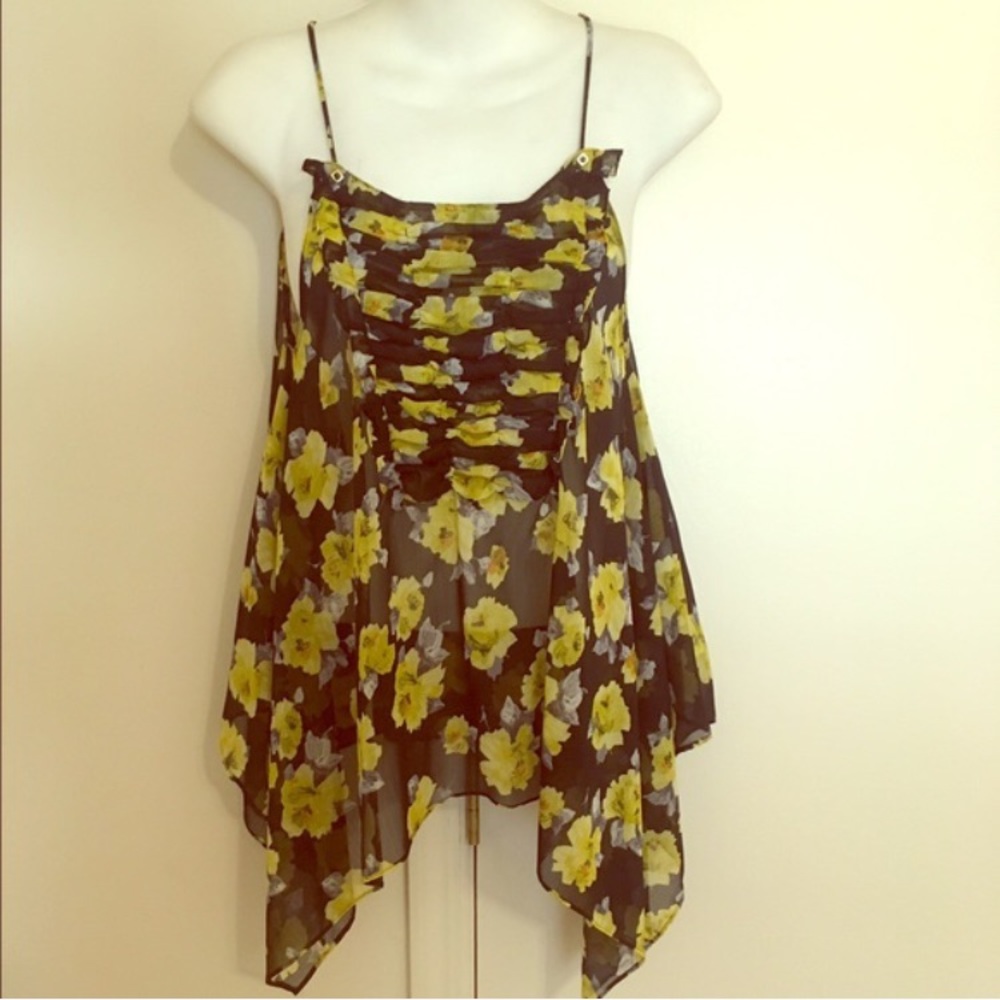 Yellow and dark blue floral flowy Zara tank