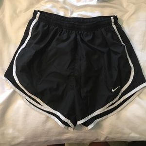 Black and white Nike dri-fit running shorts