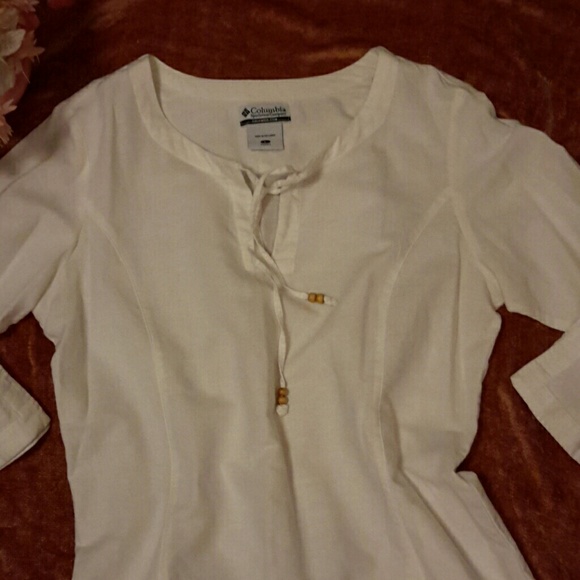 Columbia white linen top, L,  new - Picture 2 of 3