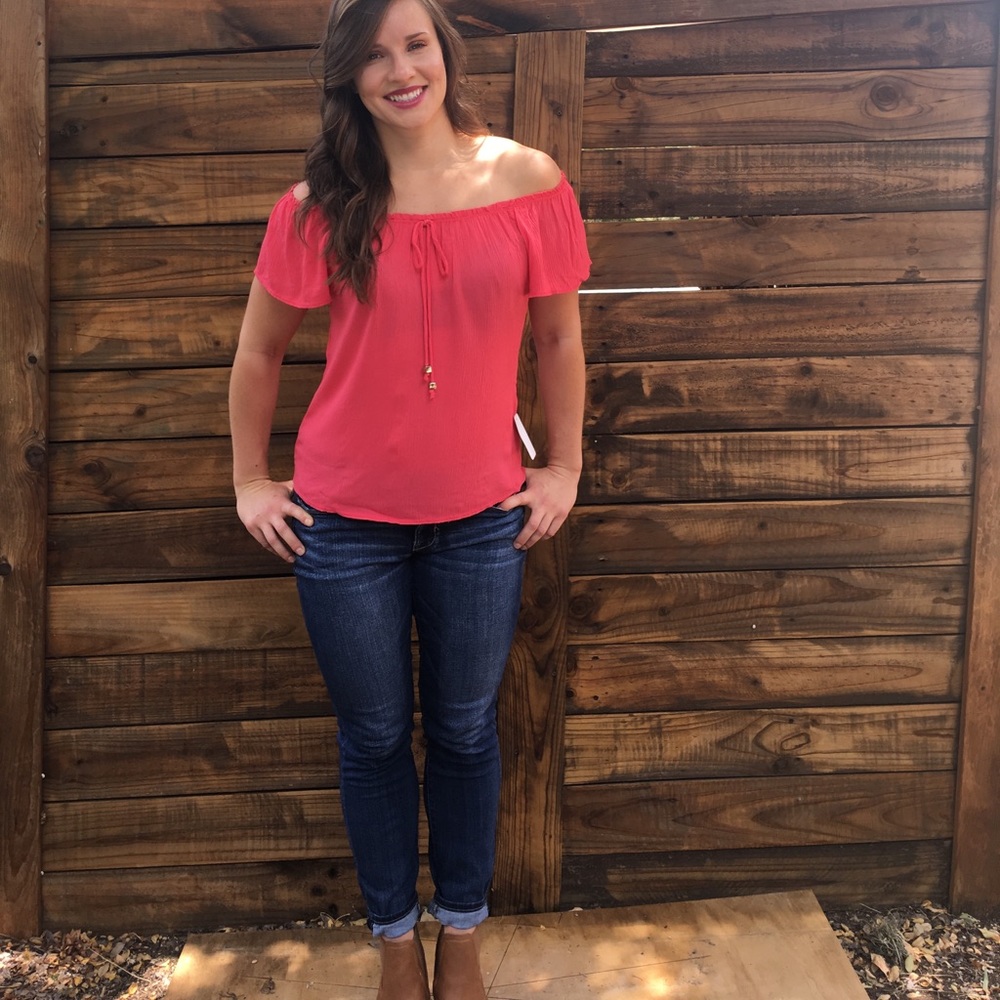 Pink off the shoulder blouse