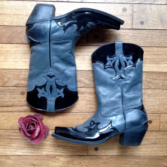 black patent leather cowboy boots