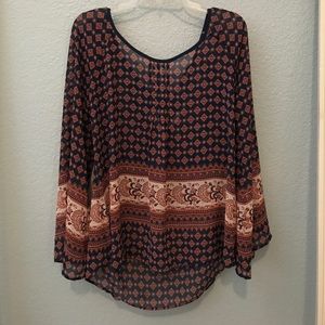 Navy and burnt orange flowy blouse