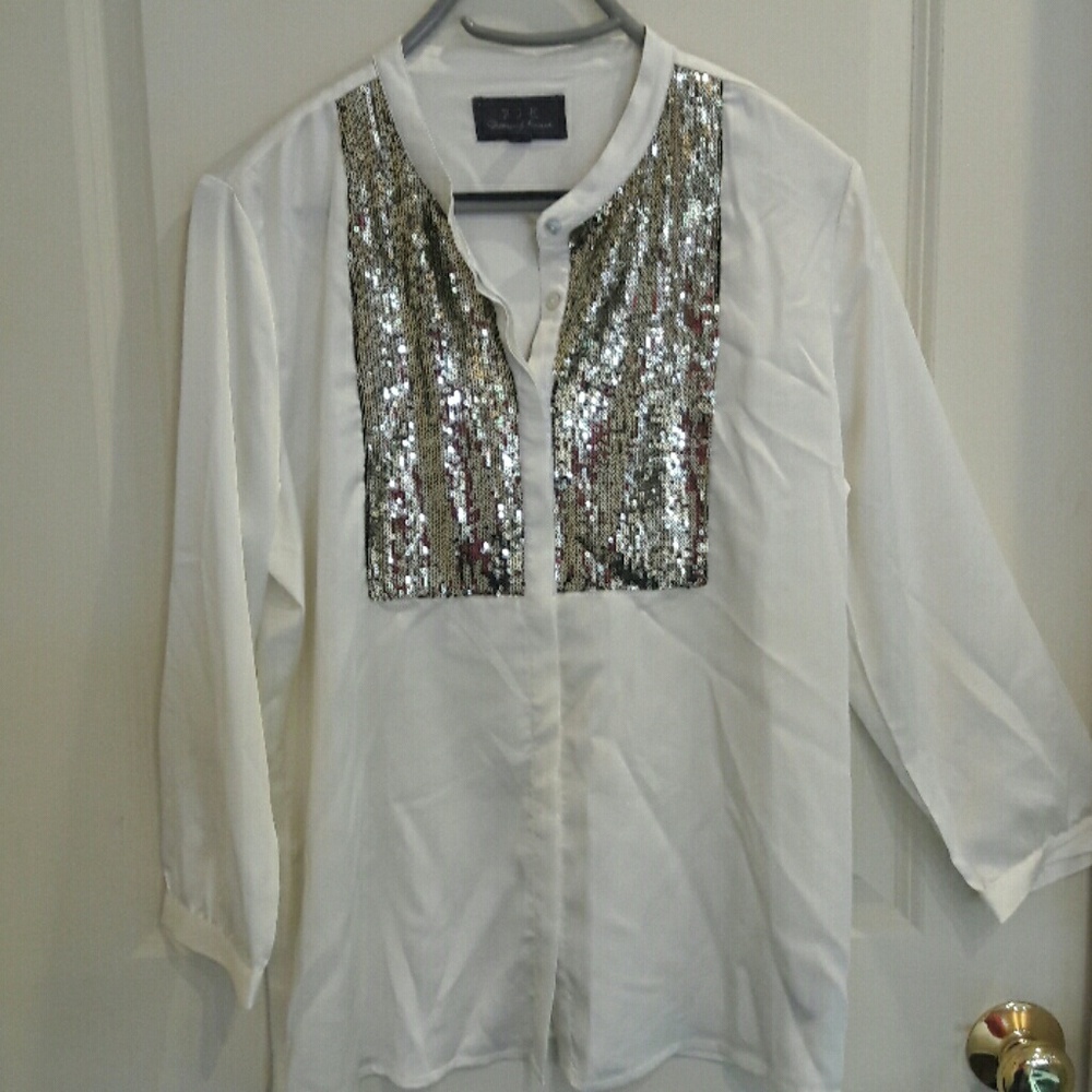 Patterson J. Kincaid blouse sz L w gold sequin