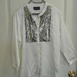 Patterson J. Kincaid blouse sz L w gold sequin