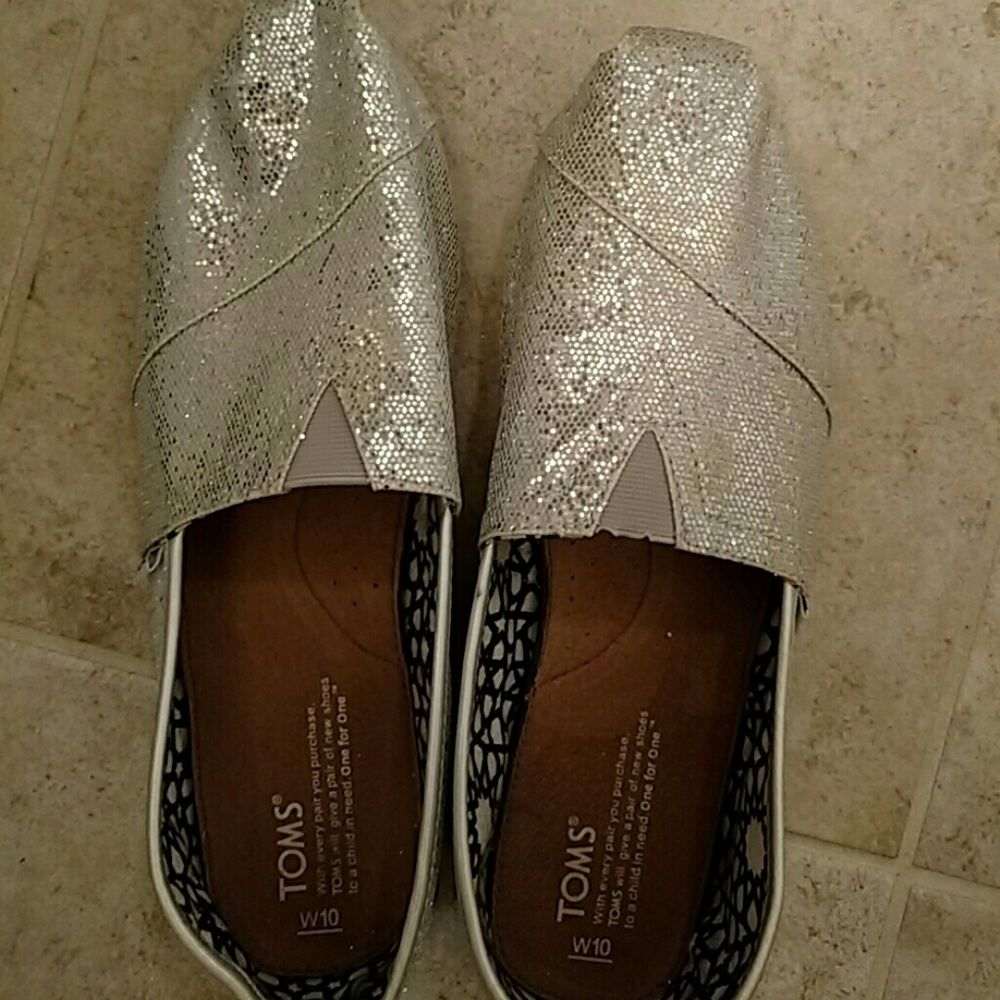 Size 10 Toms Silver Glitter Shoes