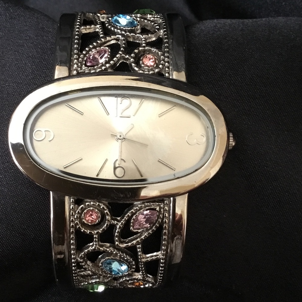 Colorful Rhinestone Design Bangle w/clasp watch - Picture 1 of 4