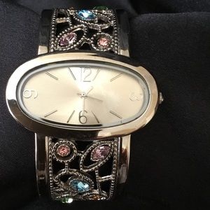 Colorful Rhinestone Design Bangle w/clasp watch