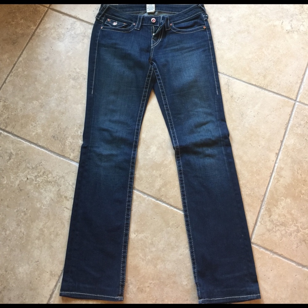 True Religion jeans with pink crystal buttons
