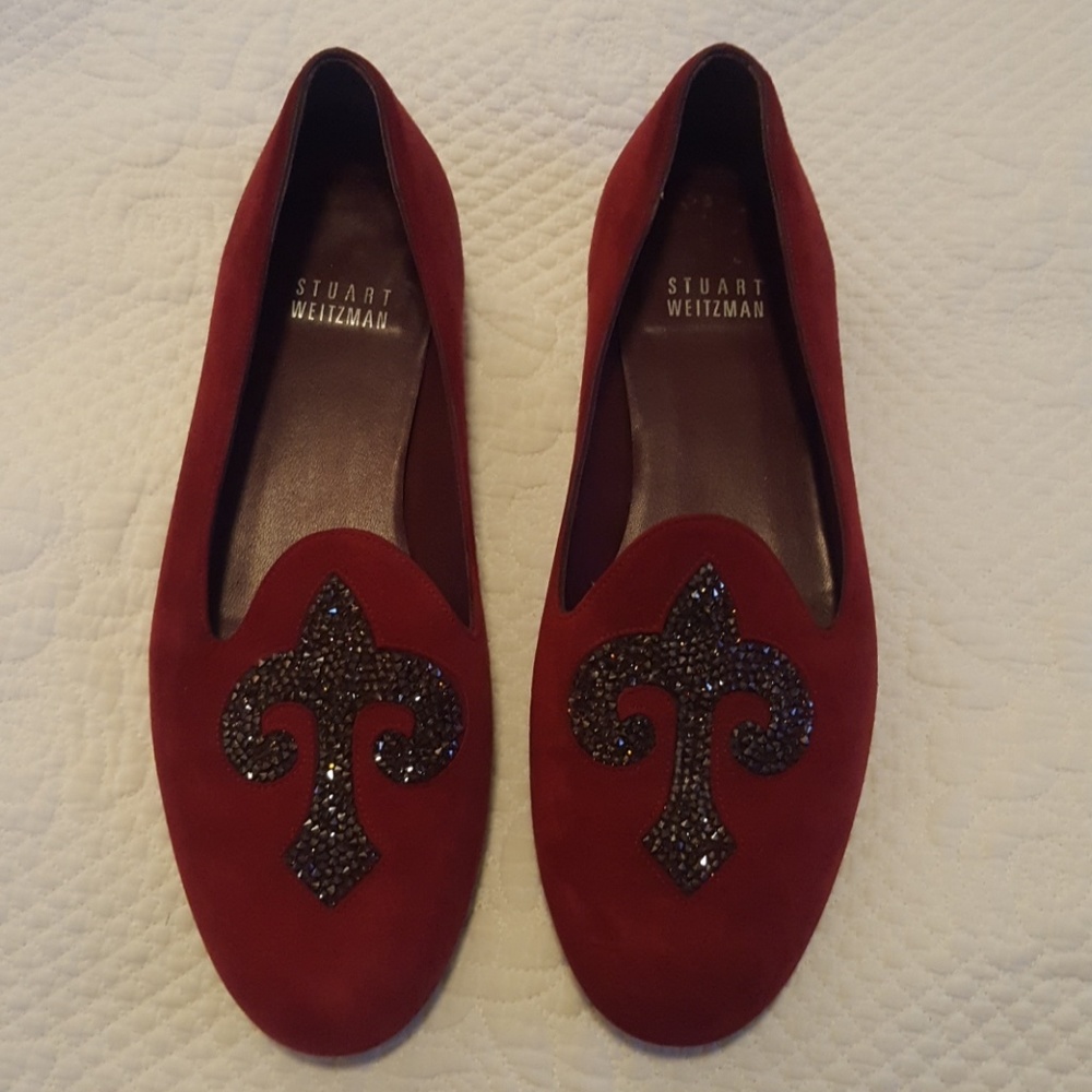Stuart Weitzman Burgundy Crystal Lys Smoking Flats