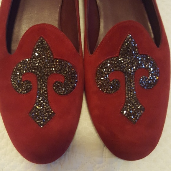 Stuart Weitzman Burgundy Crystal Lys Smoking Flats - Picture 4 of 5