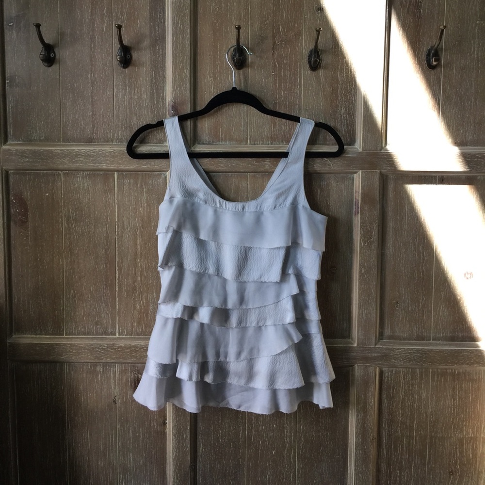 White House Black Market Silver Ruffle Top XXS