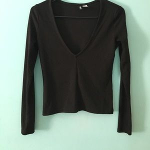 Cropped deep v neck long sleeve h&m top