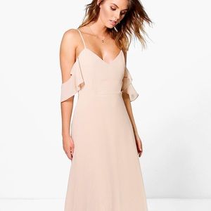 Chiffon Strappy Open Shoulder Maxi Dress