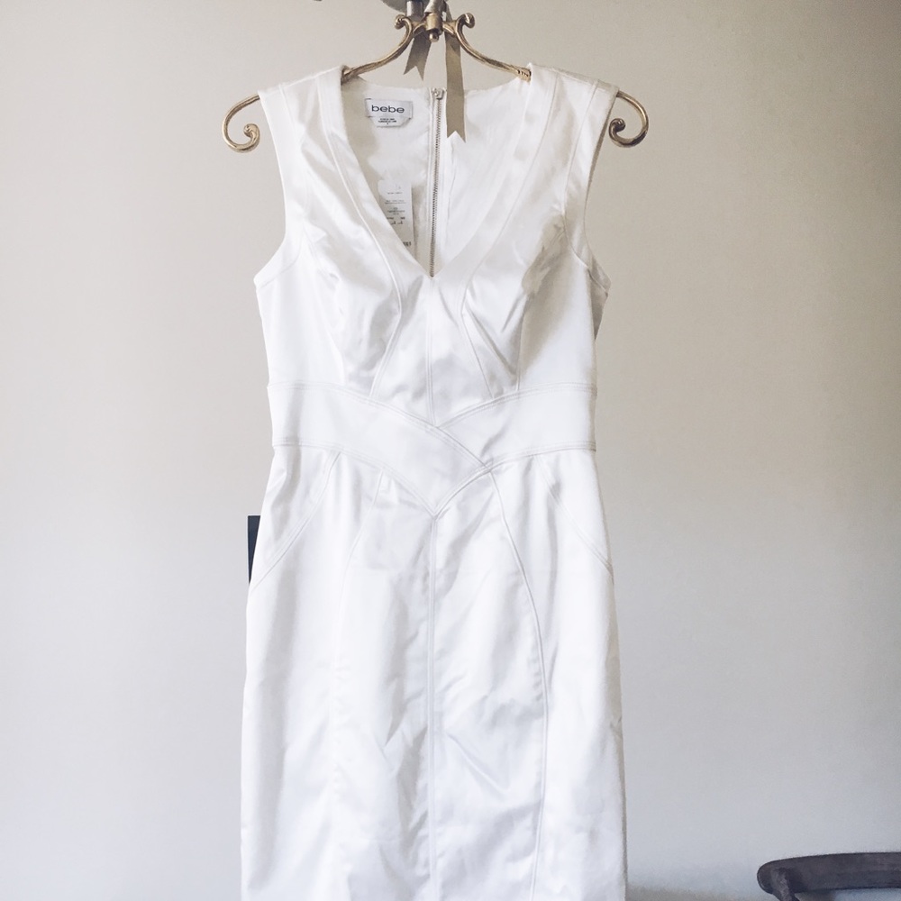 Bebe White Satin Pencil Dress