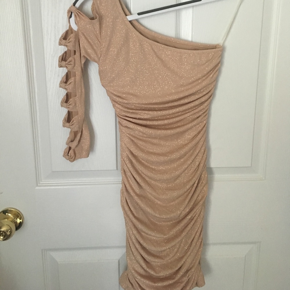 Sparkly Gold Dress Sexy One shoulder
