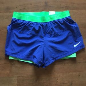 NIKE dri-fit double layer shorts blue/green