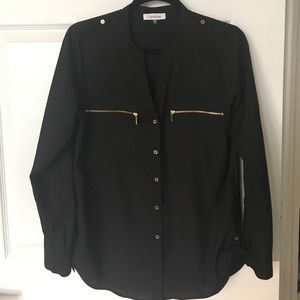 Calvin Klein black blouse with gold hardware