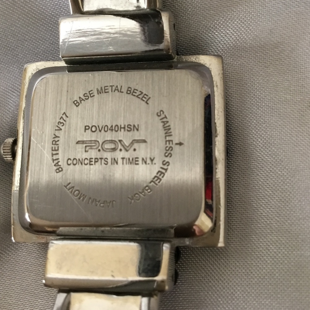 P.O.V. Black/Silver Rhinestone Bangle Watch - Picture 4 of 4