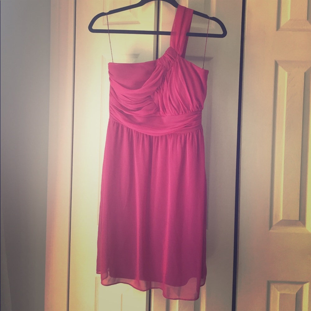 Fuschia one shoulder chiffon dress