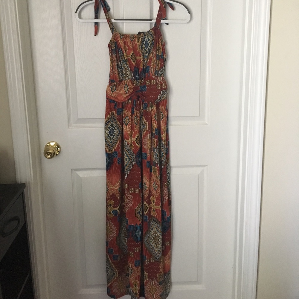 Pleated Maxi Dress Aztec Tribal Print