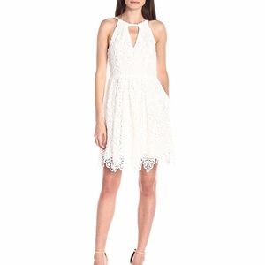 Adrianna Papell Lace Keyhole Halter Dress
