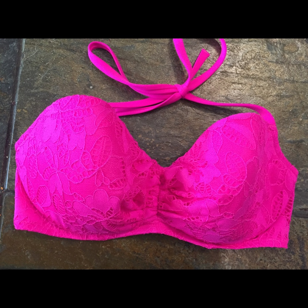 NWOT Hot Pink Lace Overlay VS swim top