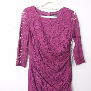 Adrianna Papell 3/4 Ruched Sleeve Lace Dress