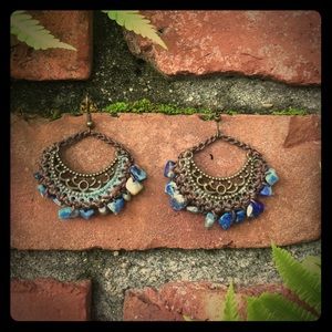 Boho style bluestone earrings w/ embroidery detail