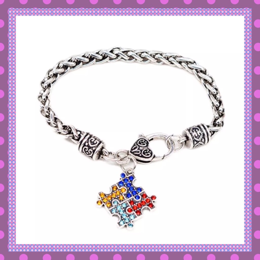 🆒Silver Jigsaw Autism Symbol Chain Bracelet🆒