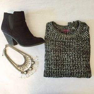 Black and White Sweater with Side Zipper Detail