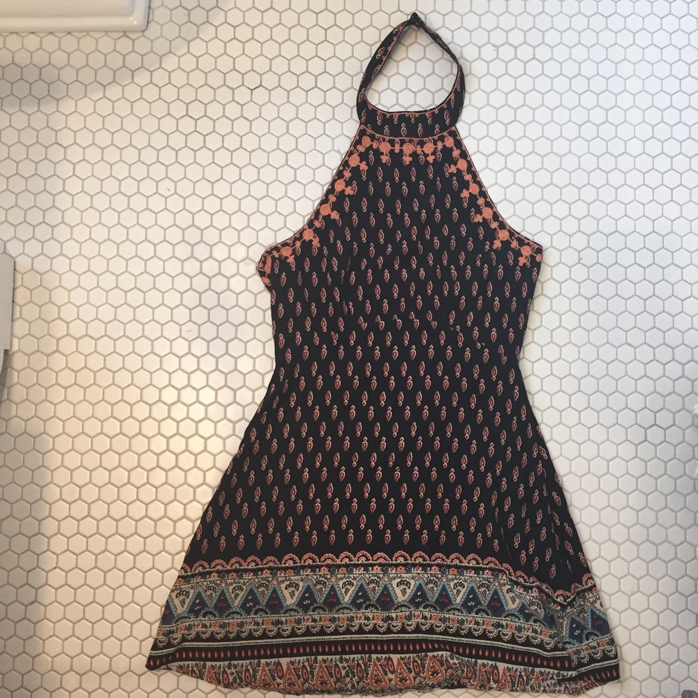 Embroidered High Neck / Low Back LF Printed Dress