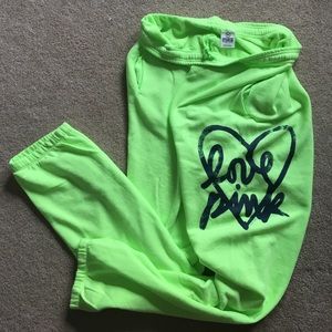 Neon green love pink sweats