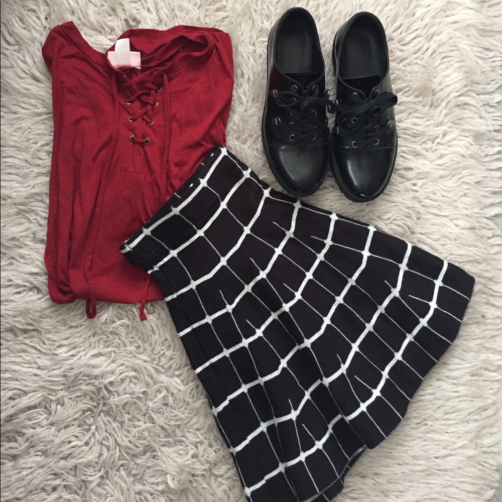 Knit Black and White Skater Skirt