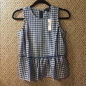 J. Crew Blue Gingham Silk Ruffle Hem Blouse NWT