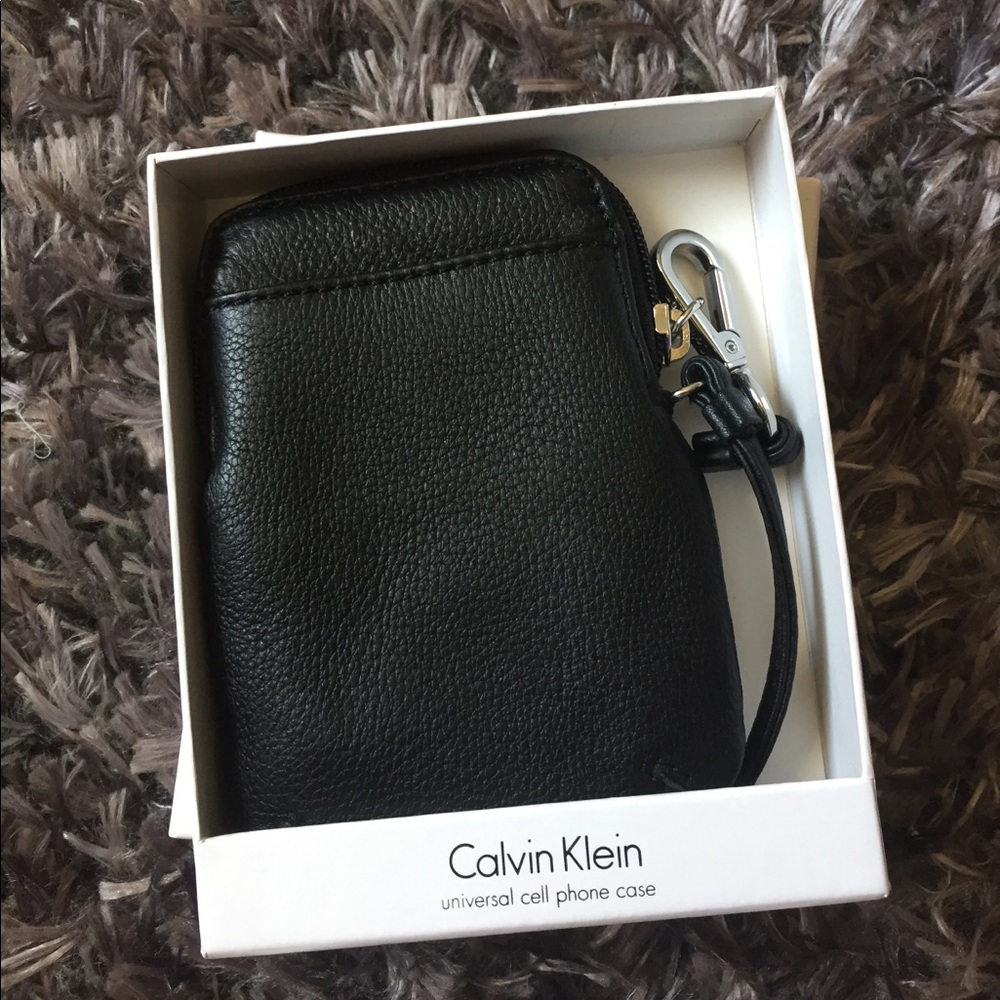 Calvin Klein small black leather wristlet