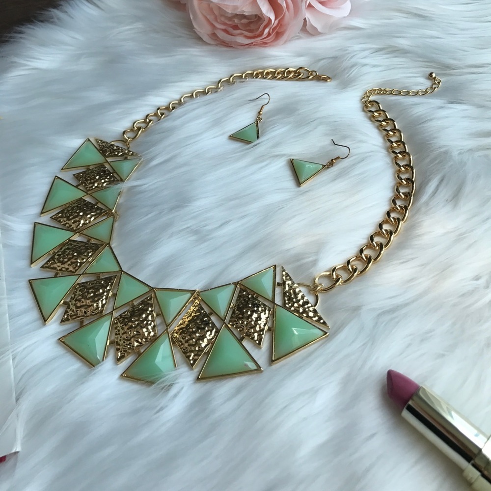 "Kimberly" Necklace & Earring Set - Teal & Gold