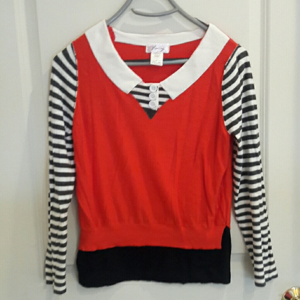 Freeway sweater orange and blk w cream and grey st