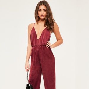 MISSGUIDED Petite Burgundy Satin Jumpsuit