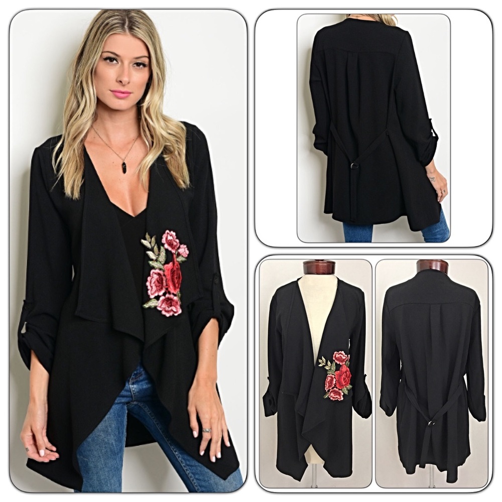 ❣️LAST❣️Embroidered Rose Patch Draped Blazer Sold - Picture 2 of 5