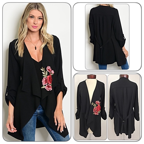 ❣️LAST❣️Embroidered Rose Patch Draped Blazer Sold - Picture 2 of 5