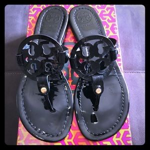 Tory Burch Miller Black Patent Sandal, Size 8.5