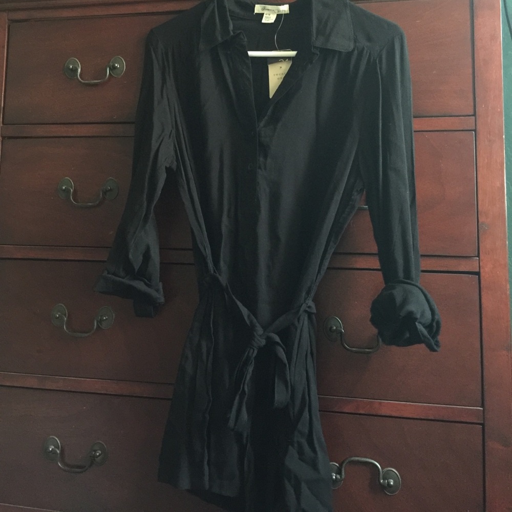 Black half button top or short dress