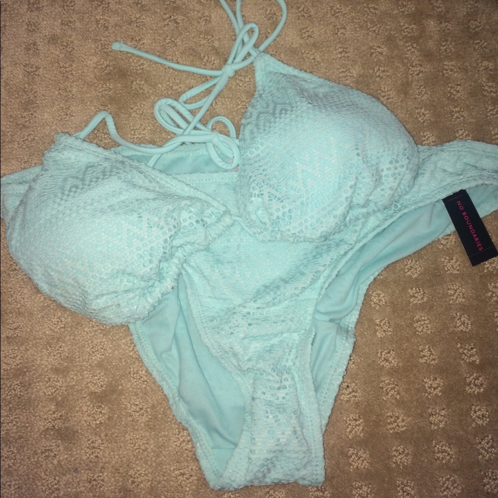 No Boundaries Lt Blue Crochet Bikini