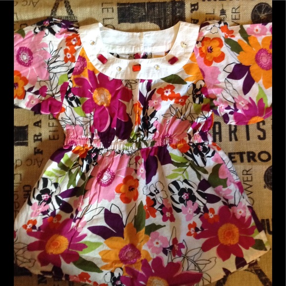 EUC Gymboree CuTe  Floral Top Jeweled Neck. Sz 8 - Picture 1 of 3