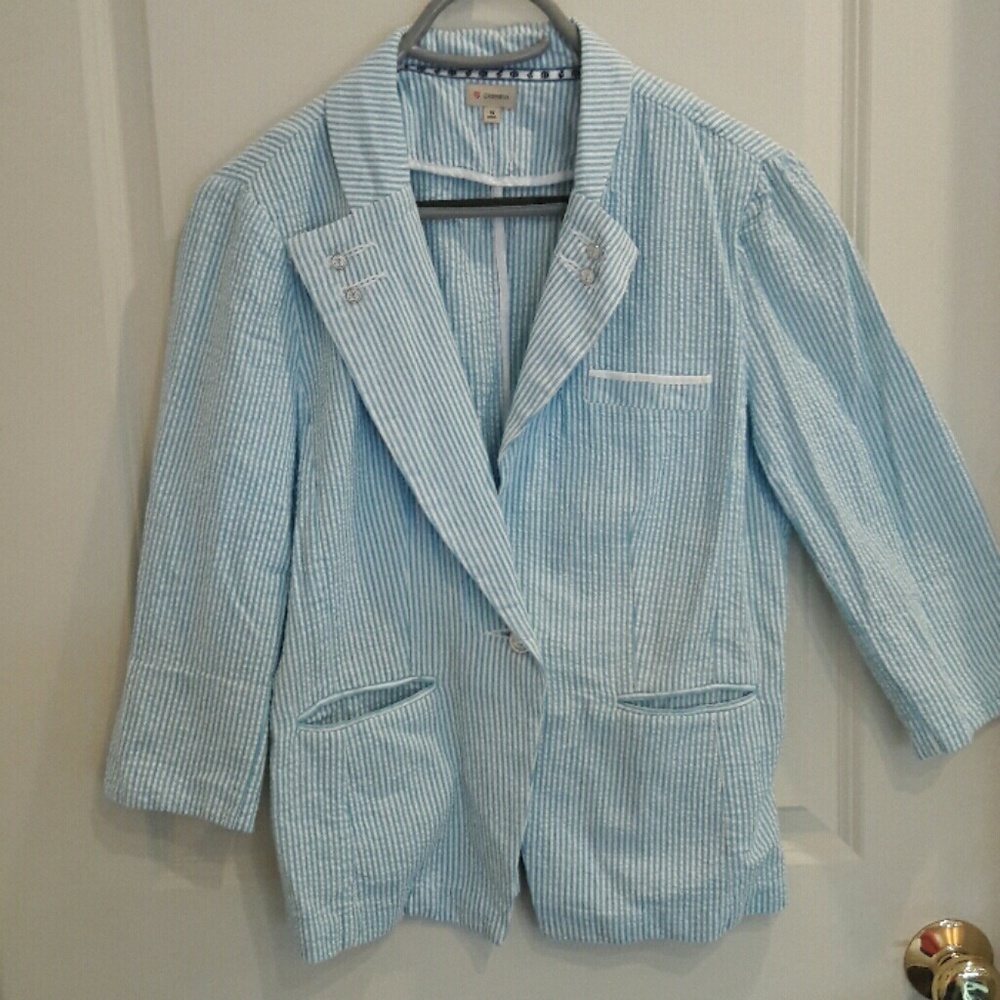 Cremieux nautical blzr light blue/wht stripe sz 10