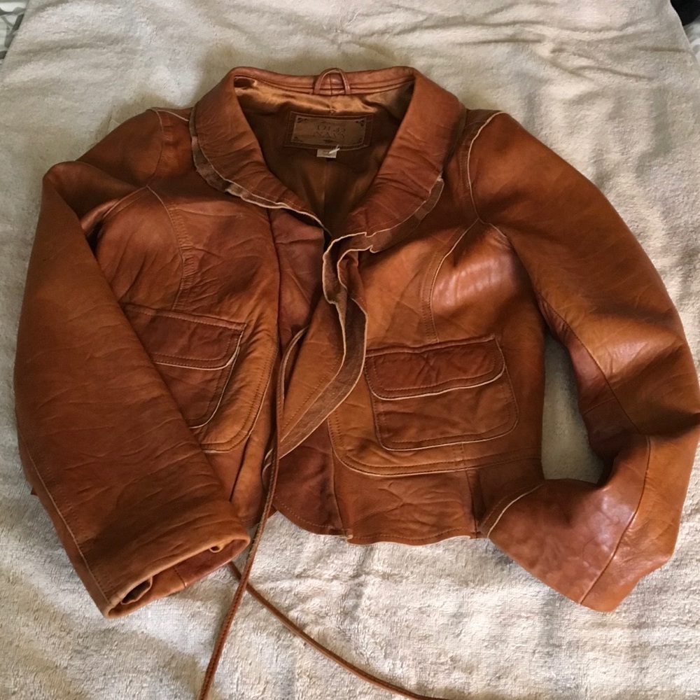 Old Navy leather tie jacket in cognac